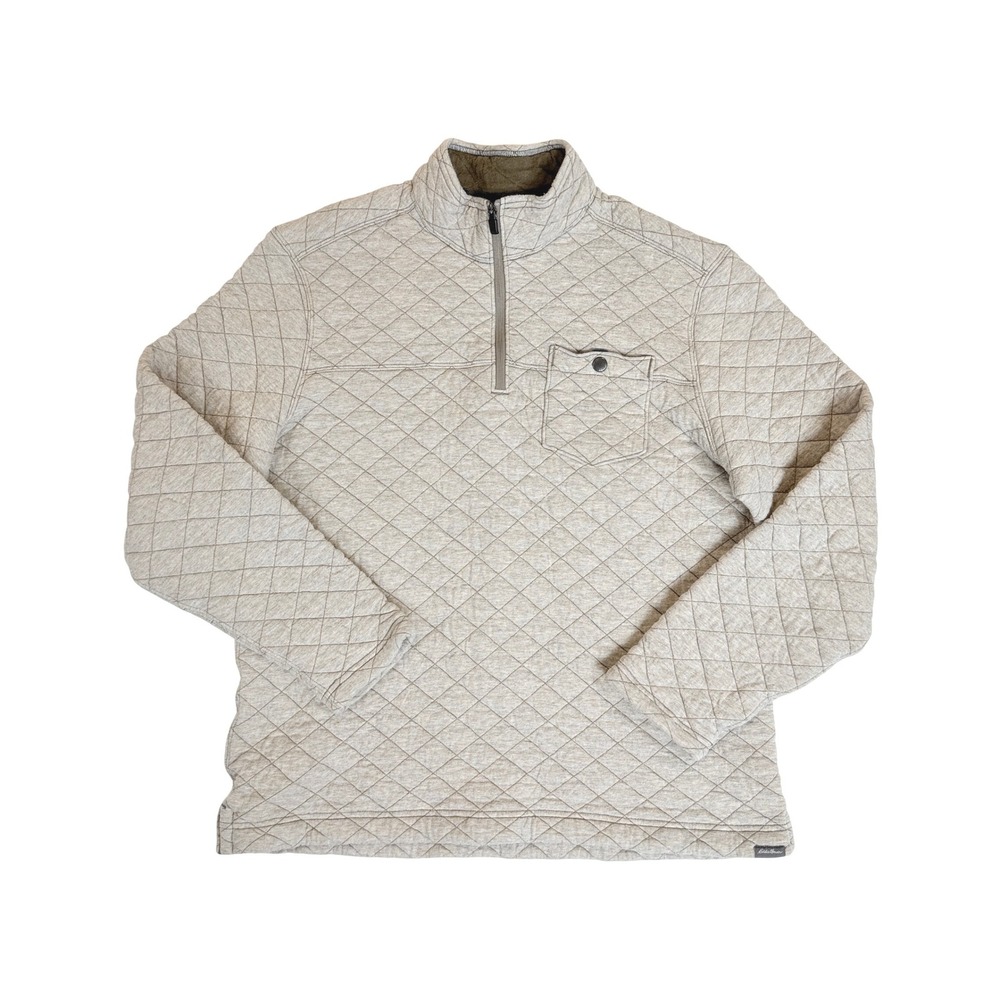 Eddie Bauer Pullover Mens Large Gray Quilted Quarter Zip Pocket 13702991
